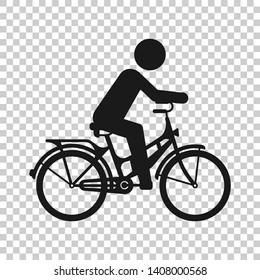People on bicycle sign icon in transparent style. Bike vector illustration on isolated background. Men cycling business concept.