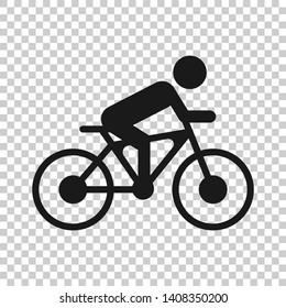 People on bicycle sign icon in transparent style. Bike vector illustration on isolated background. Men cycling business concept.