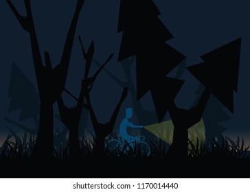 people on bike in forest vector illustration 