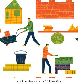 people on the building site vector seamless background