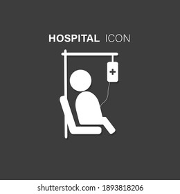 People on chair with drip bulb white vector icon on black background. Icon of human silhouette with drip bulb on sit.