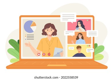 People On Computer Screen Virtual Meeting Stock Vector (Royalty Free ...