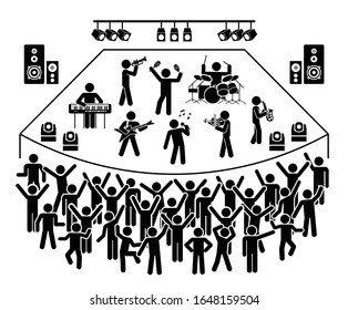 People on the concert. Pictogram vector illustration of music live stage show.