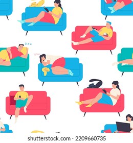 People on the couch vector cartoon seamless pattern background for wallpaper, wrapping, packing, and backdrop.