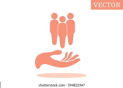 People on the hand, vector illustration.