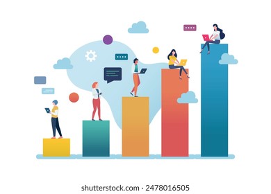 People on increase bar chart. Business concept. Vector illustration