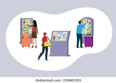 People on Information Kiosk 2d vector illustration concept for banner, website, illustration, landing page, flyer, etc.