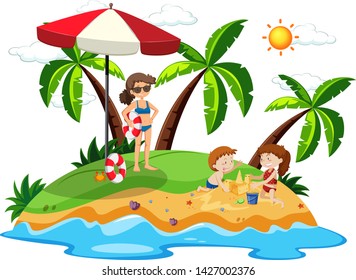 People on an island  illustration