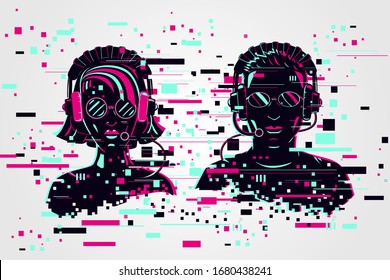 People on line chat. Remote connection with isolated person. Web support service concept. Vector illustration.