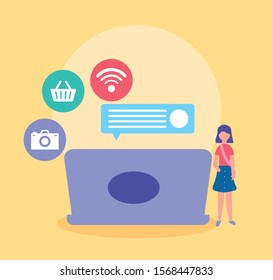 people on line with laptop computer vector illustration design