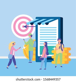 people on line with smartphone vector illustration design