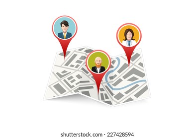 People on map gps location icon isolated on white