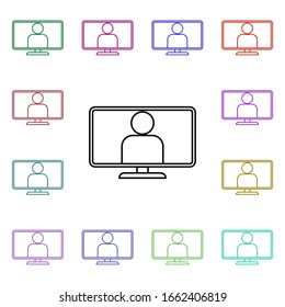 People on monitor multi color style icon. Simple thin line, outline vector of sosial media network icons for ui and ux, website or mobile application