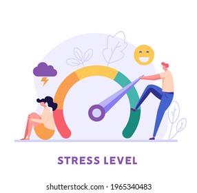 People Are On The Mood Scale. Concept Of Emotional Overload, Stress Level, Burnout, Increased Productivity, Tiring, Boring, Positive, Frustration Employee In Job. Vector Illustration In Flat Design