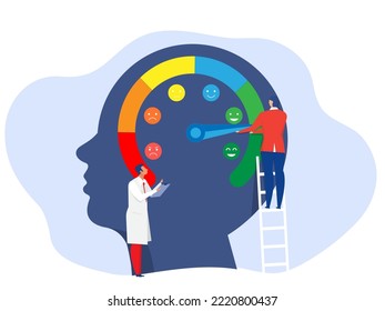 People are on the mood scale,Emotion overload, burnout and fatigue from work. Stress level meter gauge emotion stages.
depression diagnosis.Mental disorder