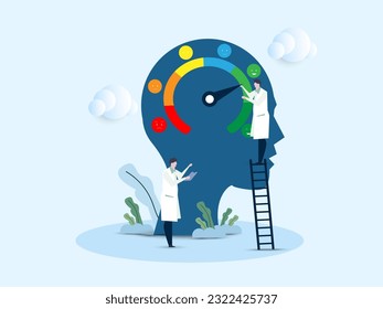 People are on the mood scale,Emotion overload, burnout and fatigue from work. Stress level meter gauge emotion stages. depression diagnosis.Mental disorder. vector illustration.