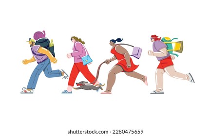 People are on the move, four characters are running somewhere.