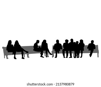 People on park benches on white background