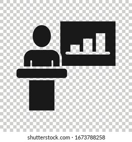 People on podium icon in flat style. Speaker vector illustration on white isolated background. Audience orator business concept.