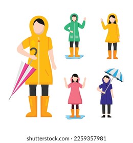 People On Rainy Day Flat Design Character Illustration