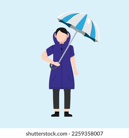 People On Rainy Day Flat Design Character Illustration