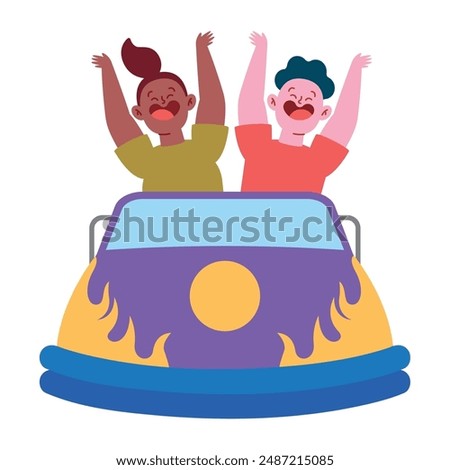 people on roller coaster in amusement park isolated