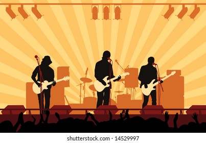 People on a scene sing and play guitars