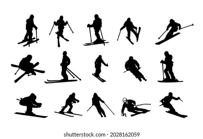 People on the ski, sportsmen, black silhouettes.