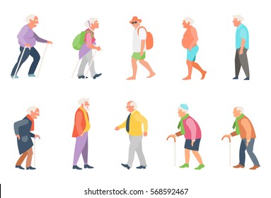 People on the street. Old people in different activities situations collection. 