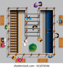 People On Subway Platform. View From Above. Vector Illustration.