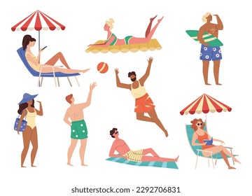 People on summer beach holiday vacation concept. Vector graphic design element illustration