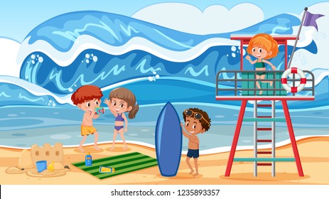 People on summer holiday illustration