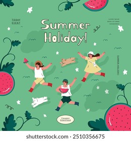La gente en vacaciones de verano. Ilustración vectorial.