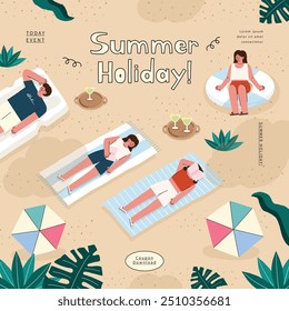 Leute in den Sommerferien. Vektorgrafik.