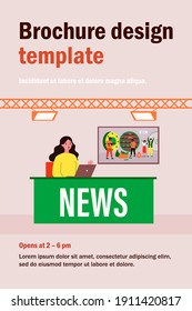 Gente en estudio de televisión haciendo noticias de ilustración vectorial plana. Tripulación en segundo plano con un mostrador de cámaras fotográficas con presentadores de noticias. Mostrar y el concepto de medios sociales