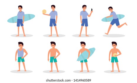 People on vacation beach party summer holidays set isolated vector illustration