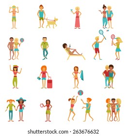 People on vacation beach party summer holidays set isolated vector illustration