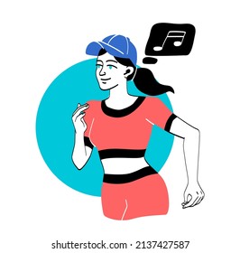 People on vacation. Girl in tracksuit jogging. Cardio vascular workout, fat burning and weight loss. Character preparing for marathon, athlete and sportswoman. Cartoon flat vector illustration