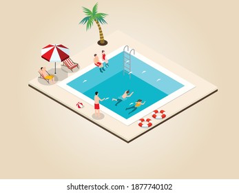 People on vacation isometric 3d vector concept for banner, website, illustration, landing page, flyer, etc.