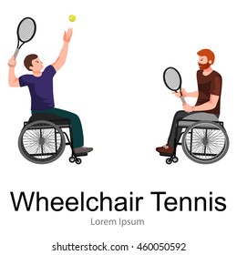 people on wheelchair disabled sport activity isolated icon, invalid playing Tennis
 game pictogram vector illustrations, handicapped woman doing exercise and become champion 