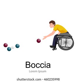 people on wheelchair disabled sport activity isolated icon, invalid playing Boccia game pictogram vector illustrations, handicapped woman doing exercise and become champion 