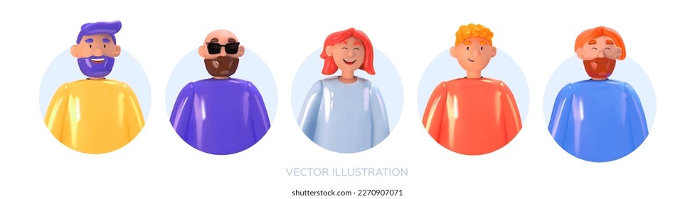 People on a white background close-up. Man, boy, girl, woman. In 3d style. Avatars isolated on background. Stylish characters. Cartoon. Vector illustration