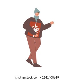People on winter market vector illustration in flat style, girl, guy, couple, family, men, woman, child, elderly people, old people, parents, children in Christmas city clipart