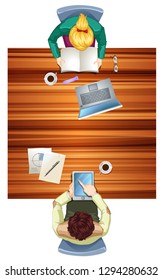 Personas en la ilustración superior del espacio de trabajo
