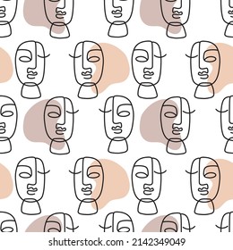 People one line drawing women faces seamless pattern. Vector lines modern fashion poster, minimalistic style. Female Portrait Endless Background. Glamour Abstract continuous linear art, t shirt print.