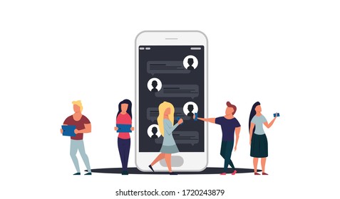 People online chat network concept illustration communication technology. Web mobile social message with man and woman connection, Group call application service conversation cyberspace conference.