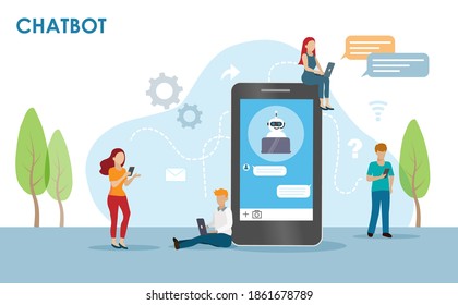 People online communicate with chatbot.Chat bot reply smart conversation and develop intelligent solution to customers. Robot application for digital marketing business, innovation technology concept
