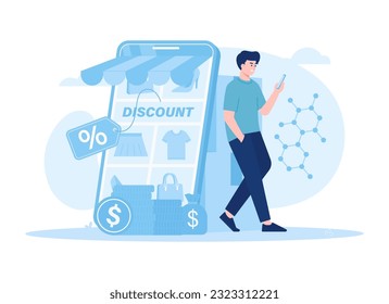 People online shopping concept, trending flat illustration