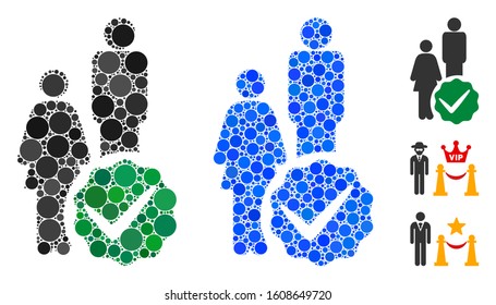 For people only composition of small circles in variable sizes and color tinges, based on for people only icon. Vector filled circles are grouped into blue composition.