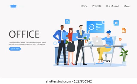 People in open space office Vector Illustration Concept , Suitable for web landing page, ui, mobile app, editorial design, flyer, banner, and other related occasion